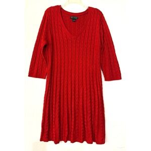 NWT Jessica Howard Size 2X Red Cable Knit A Line 3/4 Sleeve‎ Sweater Dress